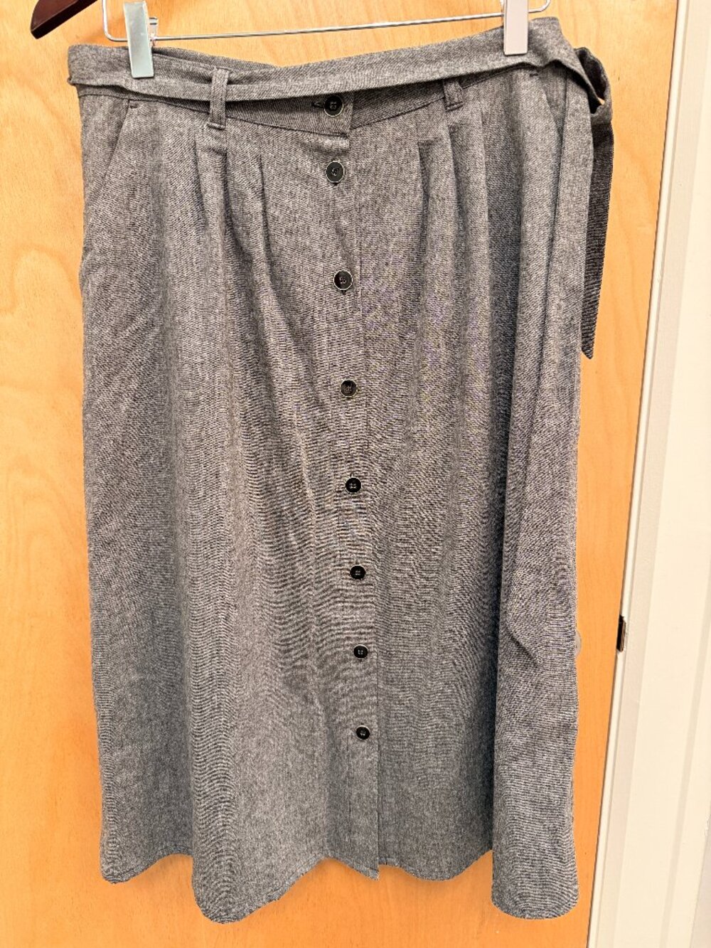 Sezane Belted A-Line Midi Skirt Button Up